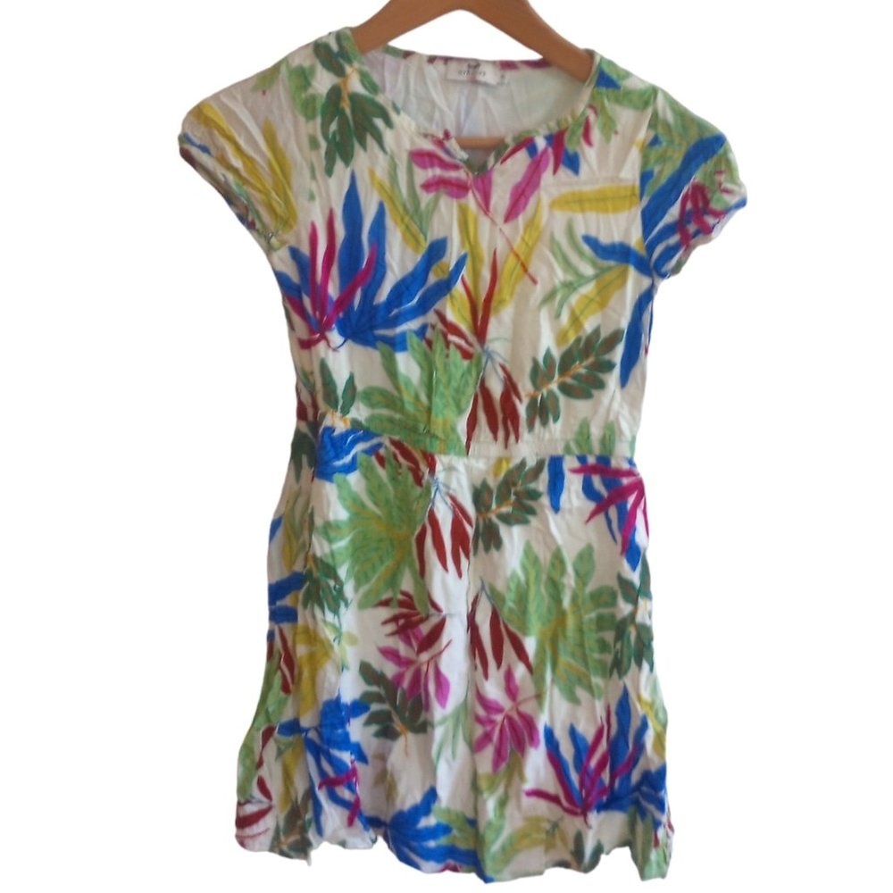 Cyrillus-Vibrant short sleeve foliage print dress size 10